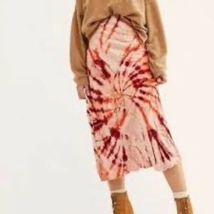 Free People High-waisted tie dye crushed velvet midi skirt